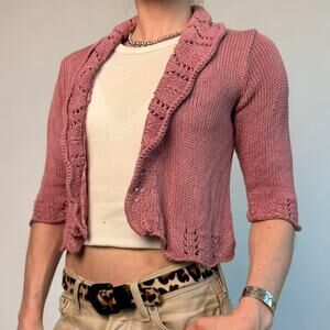 Vintage KIS Pink Cropped Cardigan - Size Large (Fits Small)
